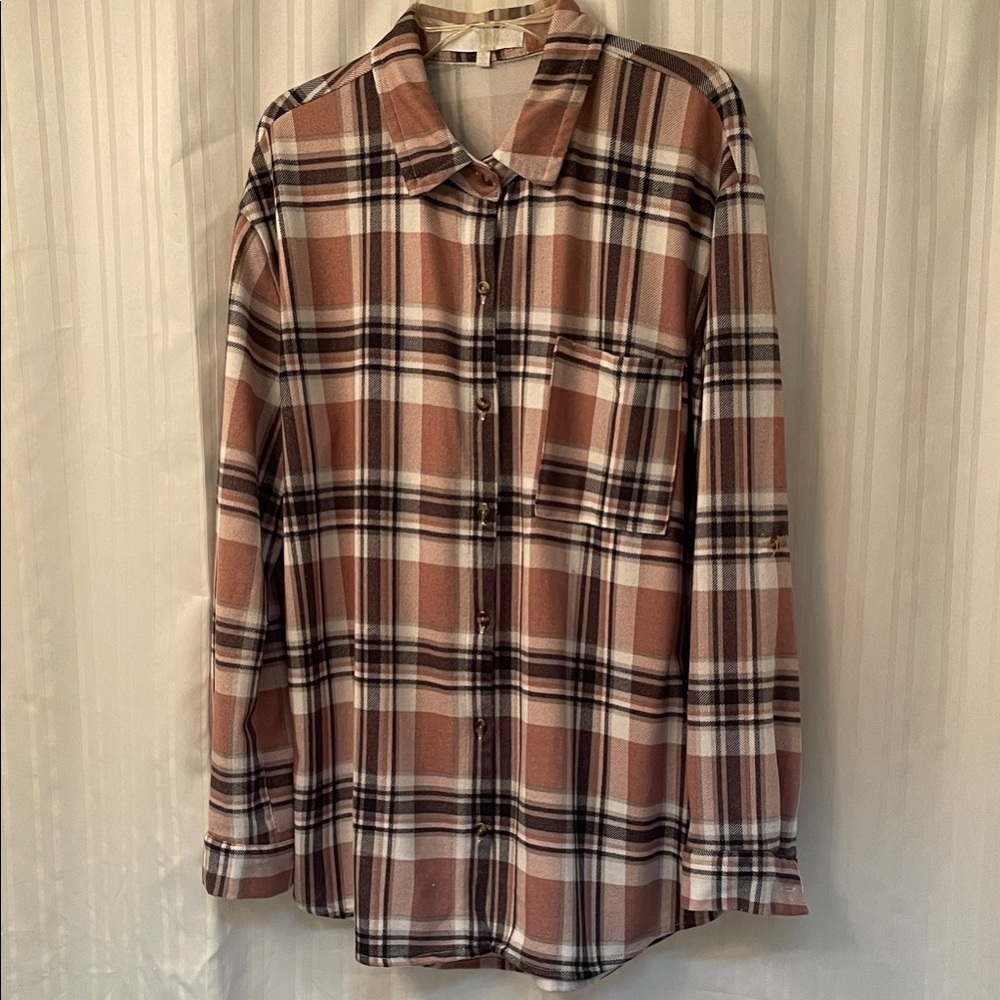 Plaid Button-Up Blouse